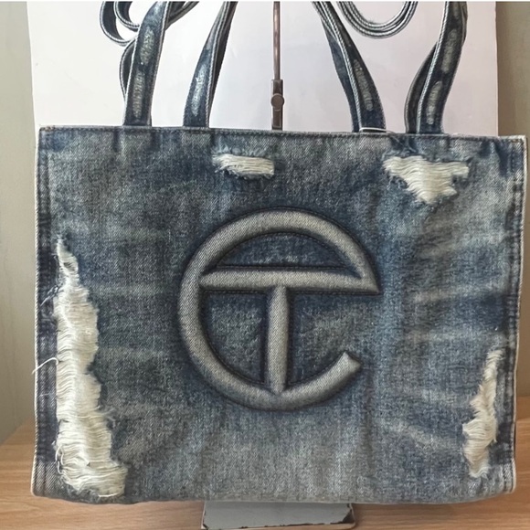 RARE distressed denim telfar bag purse - Picture 3 of 16